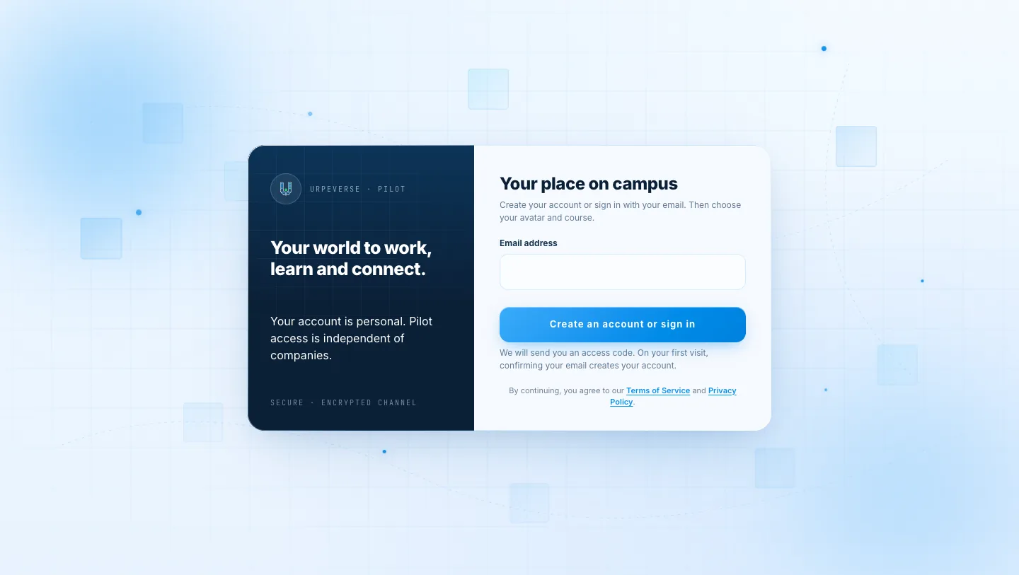 Pantalla de inscripción: tu lugar en el campus, con el campo de correo.